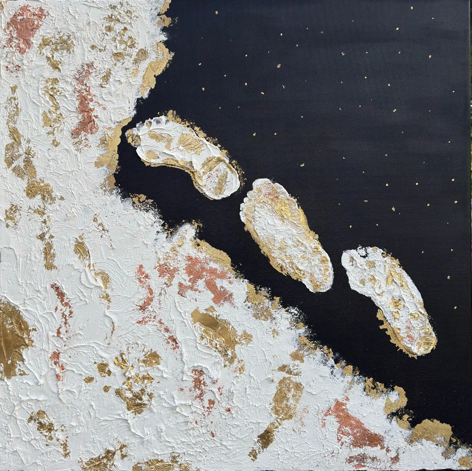 BECOMING, dipinto originale Elara Trace, 90 × 90 × 4 cm