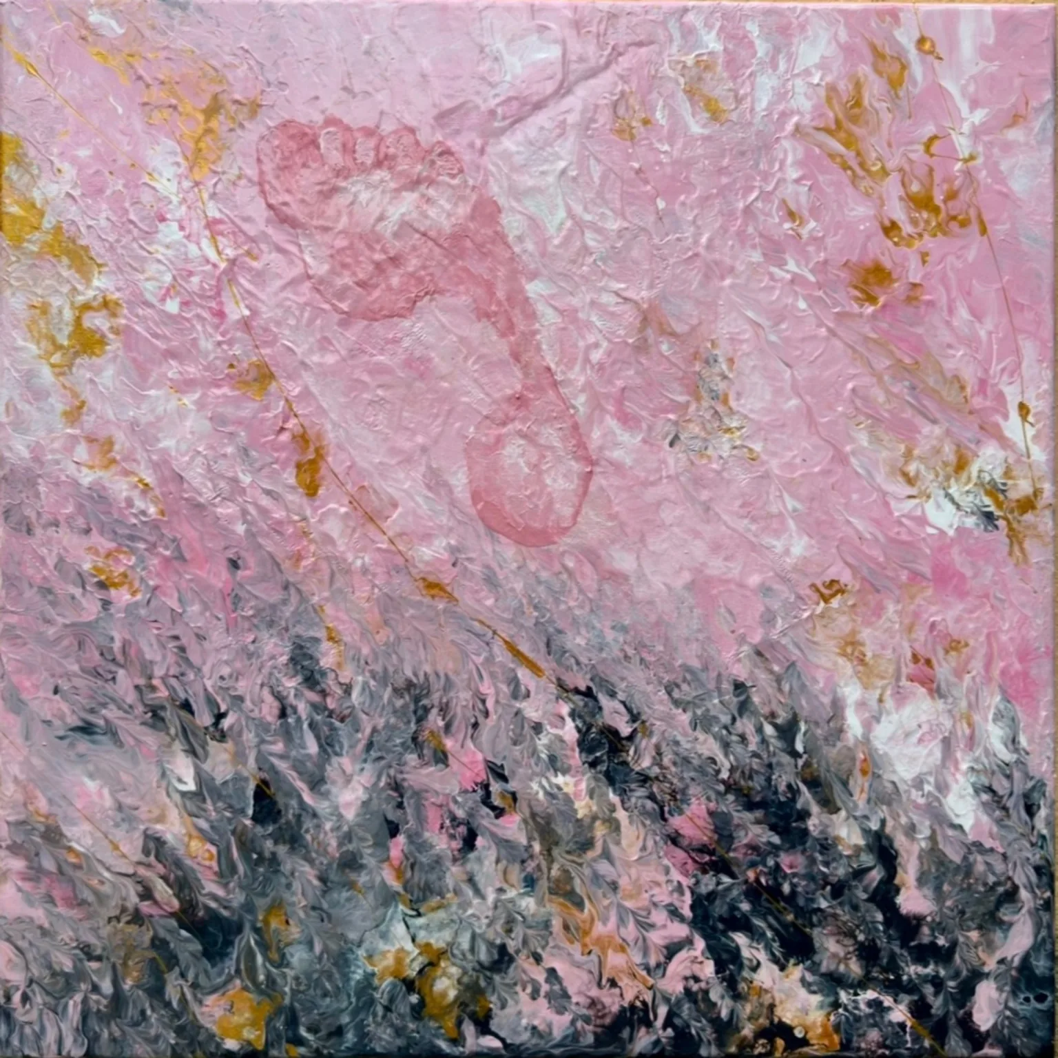 Fronte del dipinto originale Elara Trace, 50 × 50 × 2 cm